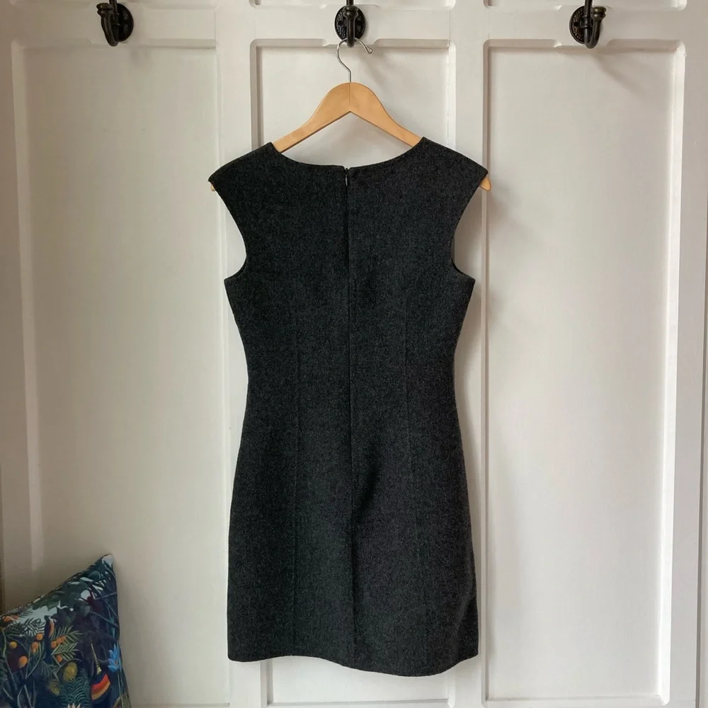 Theory | Classic Wool Blrnd Sleeveless Sheath Dress in Dark Gray - Picture 6 of 9